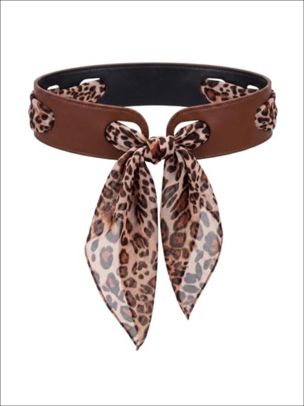 Reversible PU Leather Belt & Leopard Chiffon Scarf Set Waist Belt